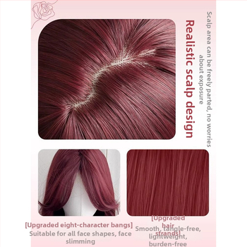 Perucă pentru femei, acoperire totală a capului, breton mediu, păr lung buclat, aspect natural, fibră rezistentă la temperatură înaltă