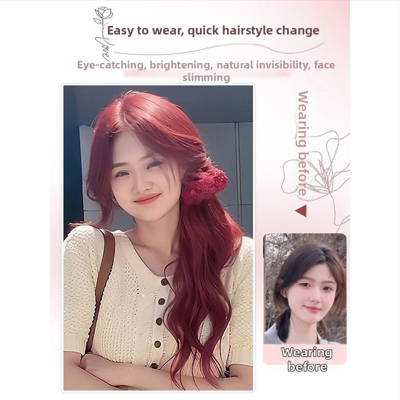 Perucă pentru femei, acoperire totală a capului, breton mediu, păr lung buclat, aspect natural, fibră rezistentă la temperatură înaltă