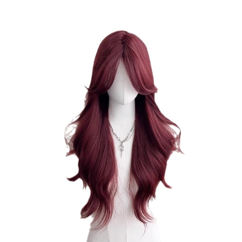 Perucă pentru femei, acoperire totală a capului, breton mediu, păr lung buclat, aspect natural, fibră rezistentă la temperatură înaltă