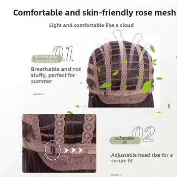 Perucă lungă bucle cu despărțire mijlocie și breton — stil natural, păr din mătase proteică / mătase cu flange, procesare mecanică