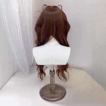 Perucă lungă bucle cu despărțire mijlocie și breton — stil natural, păr din mătase proteică / mătase cu flange, procesare mecanică