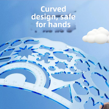 Set de rigle din plastic pentru elevii de școală primară, cu șabloane perforate pentru desen, rigle centimetru, variante 1/2/4/7 bucăți; greutate netă 100 g; ambalaj pungă/cutie; imprimare siglă disponibilă.