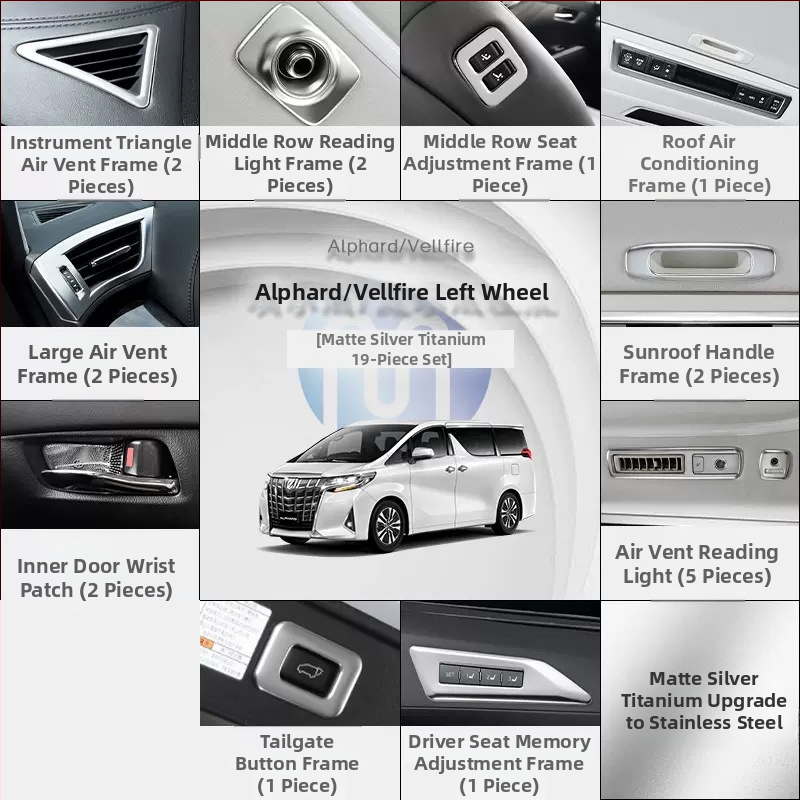 Shishuai 304-стоманен интериорен пакет за рамка на въздушния изход Alphard/Vellfire 30 серия – без персонализация