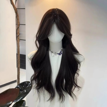Perucă lungă buclată pentru femei, parte medie, fir rezistent la temperatură, mecanism de prelucrare