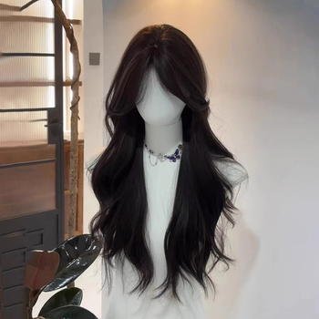 Perucă lungă buclată pentru femei, parte medie, fir rezistent la temperatură, mecanism de prelucrare
