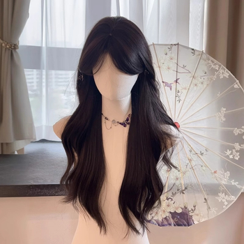 Perucă lungă buclată pentru femei, parte medie, fir rezistent la temperatură, mecanism de prelucrare