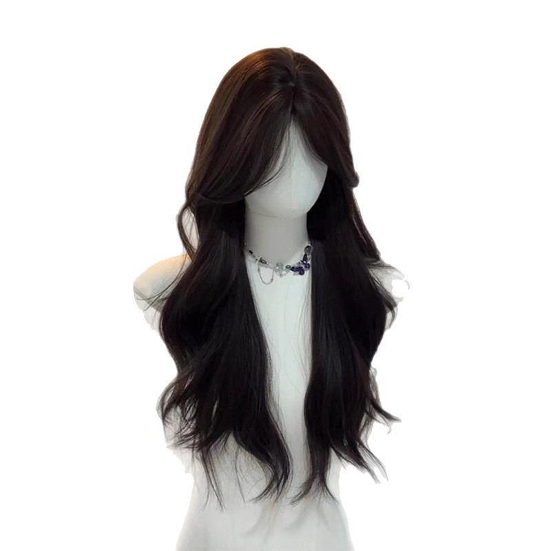 Perucă lungă buclată pentru femei, parte medie, fir rezistent la temperatură, mecanism de prelucrare