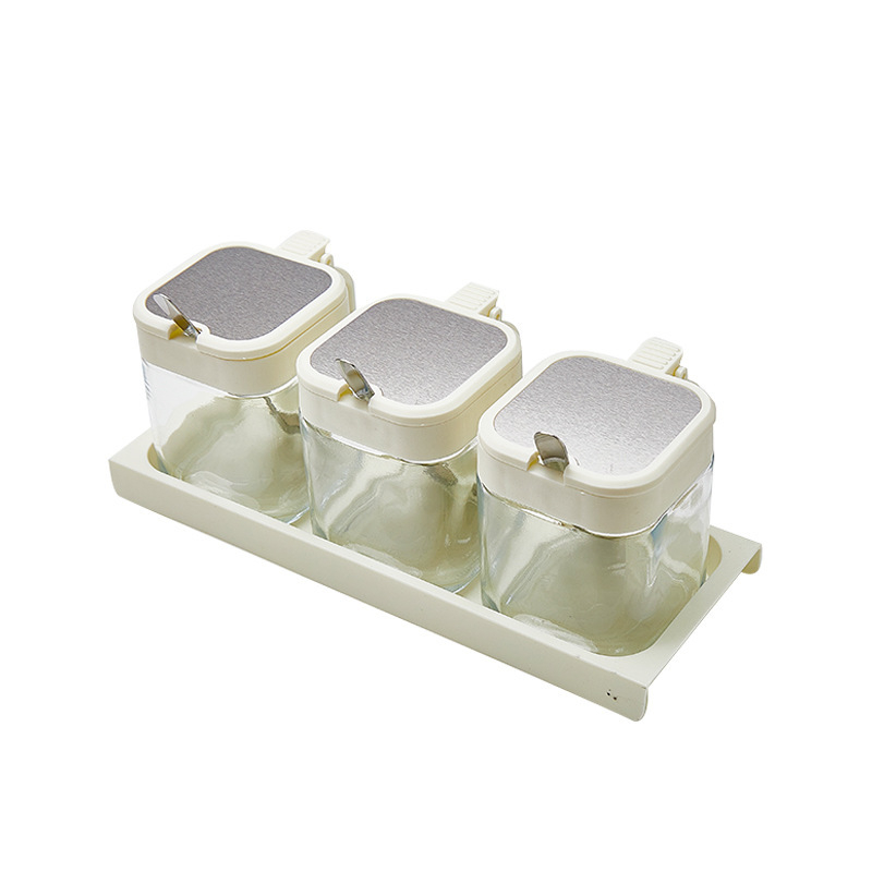 Stakleni set posuda za začine u kuhinji – čvrsti spremnici, moderni minimalistički stil, s otisnutim logotipom