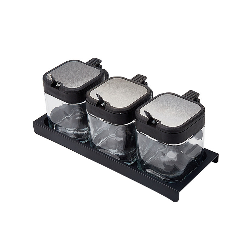 Stakleni set posuda za začine u kuhinji – čvrsti spremnici, moderni minimalistički stil, s otisnutim logotipom