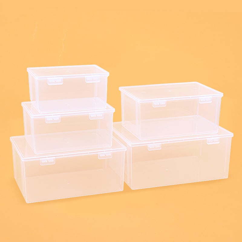 Cutie de depozitare din plastic, dreptunghiulară, transparentă, cu capac, model 705-709, 100% material nou, pentru organizarea articolelor de birou.