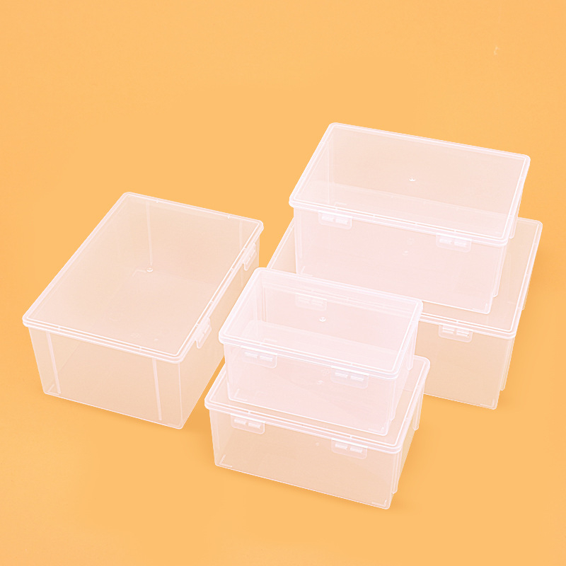 Cutie de depozitare din plastic, dreptunghiulară, transparentă, cu capac, model 705-709, 100% material nou, pentru organizarea articolelor de birou.