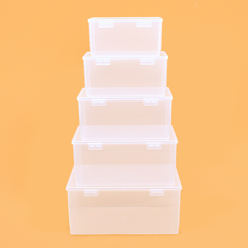 Cutie de depozitare din plastic, dreptunghiulară, transparentă, cu capac, model 705-709, 100% material nou, pentru organizarea articolelor de birou.