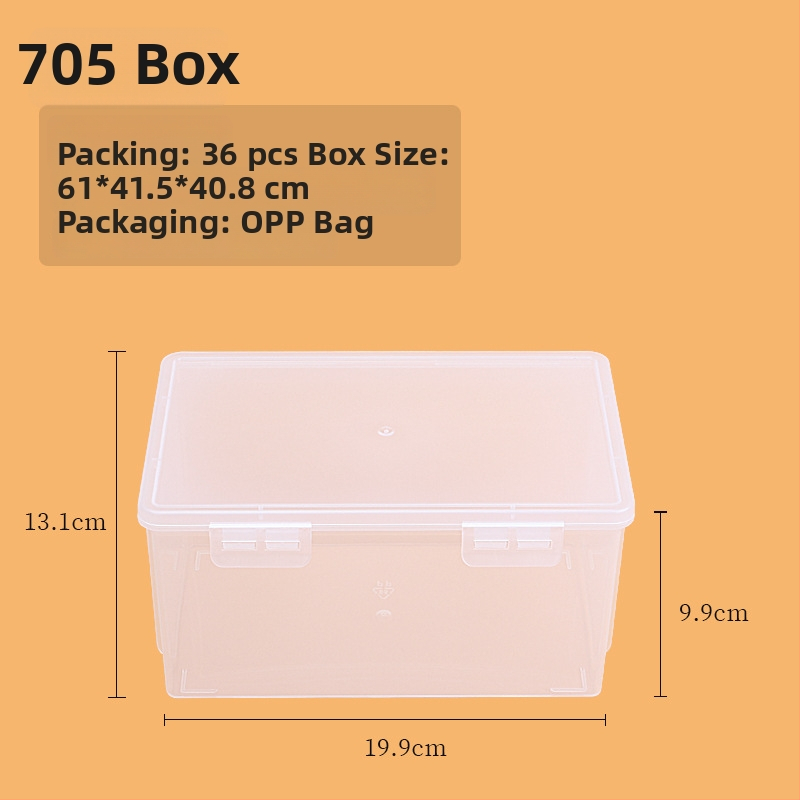 Cutie de depozitare din plastic, dreptunghiulară, transparentă, cu capac, model 705-709, 100% material nou, pentru organizarea articolelor de birou.