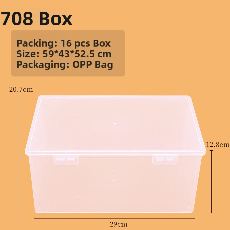 Cutie de depozitare din plastic, dreptunghiulară, transparentă, cu capac, model 705-709, 100% material nou, pentru organizarea articolelor de birou.