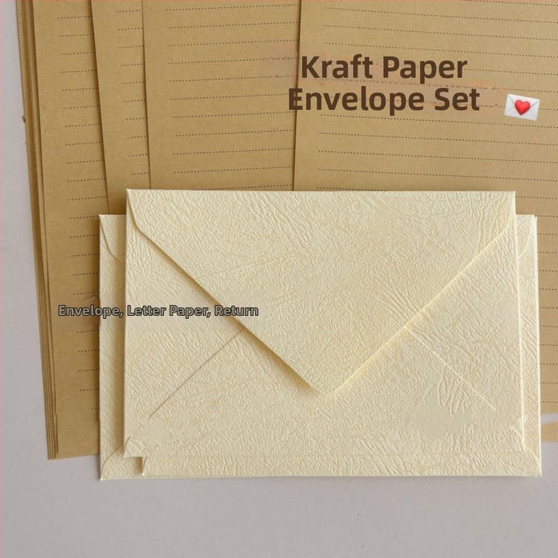 Set de hârtie pentru scrisori și plicuri din kraft – Îngroșat, Stil Ins, Minimalist, Stil antic pentru invitații (Material: kraft paper; Stil: Ins; Temă: antic; Utilizare: invitații)