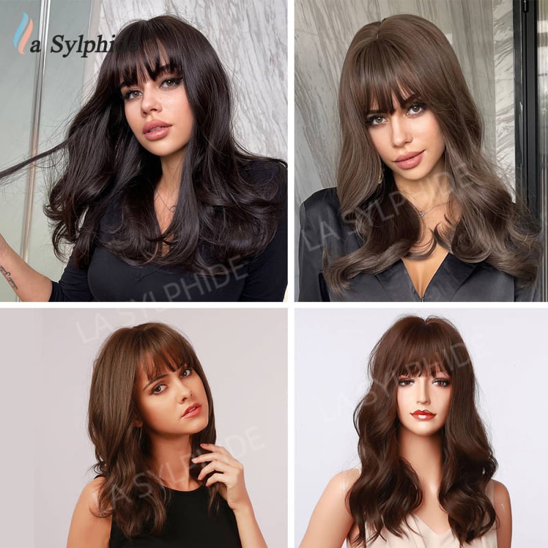 La Sylphide perucă - păr lung buclat, breton, capac mecanic, fibre rezistente la temperatură, poate fi vopsită