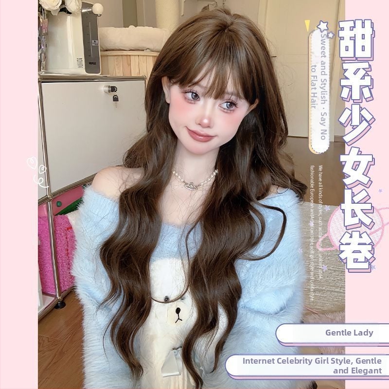 Perucă cu valuri mari, păr lung, breton natural aer; material păr: filament proteic; tehnologie de fabricație: mecanism; stil: natural; model: cap complet