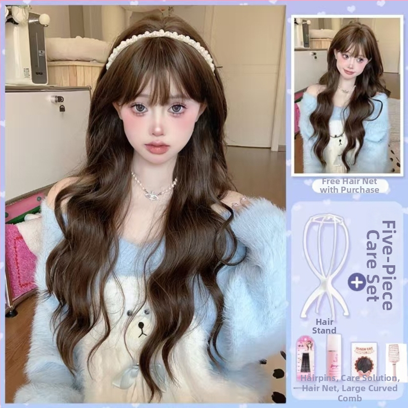 Perucă cu valuri mari, păr lung, breton natural aer; material păr: filament proteic; tehnologie de fabricație: mecanism; stil: natural; model: cap complet