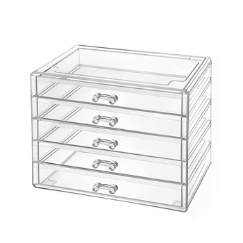 Desktop kozmetički organizator s 5 slojeva, proziran, ladice za ruževe, sjaj za usne i sjenilo.