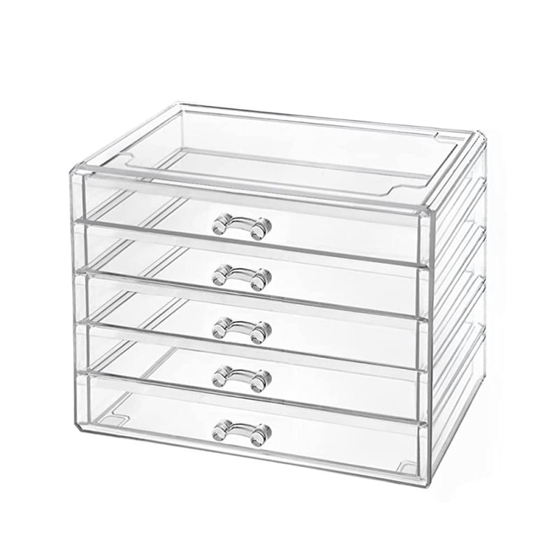Desktop kozmetički organizator s 5 slojeva, proziran, ladice za ruževe, sjaj za usne i sjenilo.