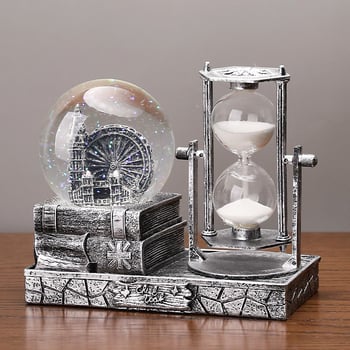 Βιντάζ χρονομέτρητής με κρυστάλλινη σφαίρα και μουσικό κουτί – διακοσμητικό επιτραπέζιο, ρητίνη