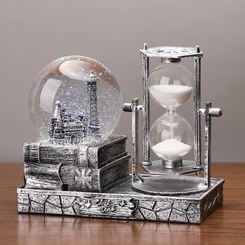 Βιντάζ χρονομέτρητής με κρυστάλλινη σφαίρα και μουσικό κουτί – διακοσμητικό επιτραπέζιο, ρητίνη