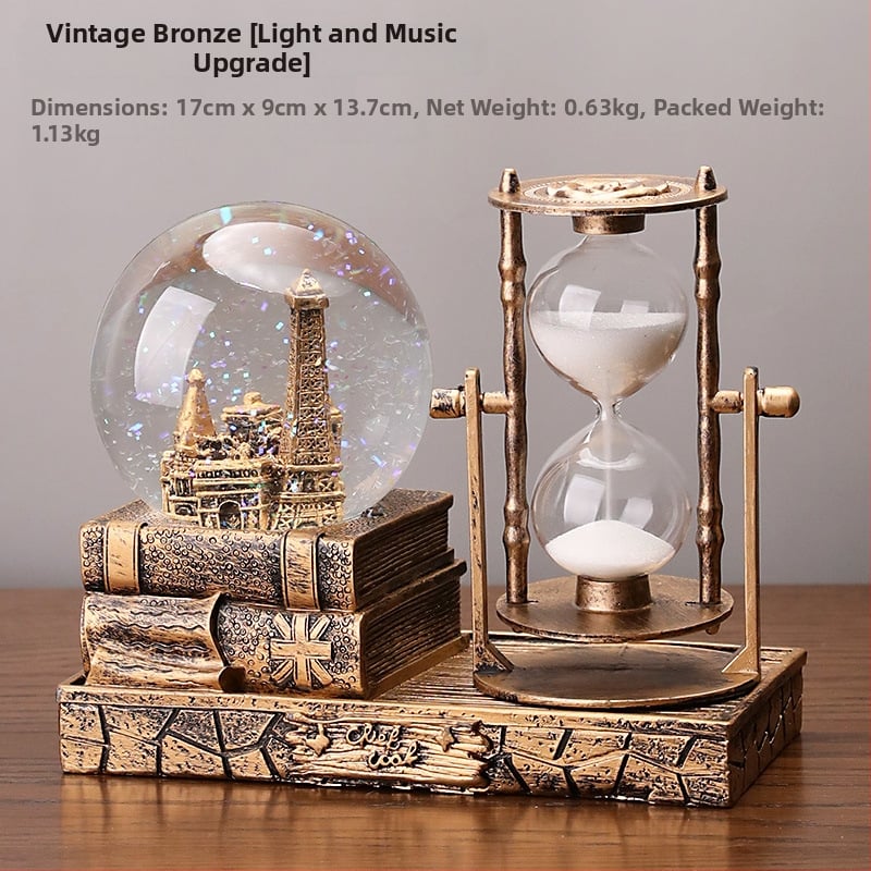 Βιντάζ χρονομέτρητής με κρυστάλλινη σφαίρα και μουσικό κουτί – διακοσμητικό επιτραπέζιο, ρητίνη