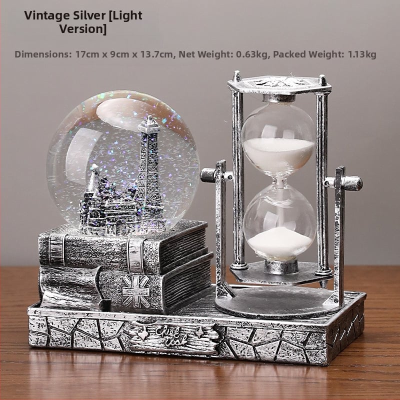 Βιντάζ χρονομέτρητής με κρυστάλλινη σφαίρα και μουσικό κουτί – διακοσμητικό επιτραπέζιο, ρητίνη