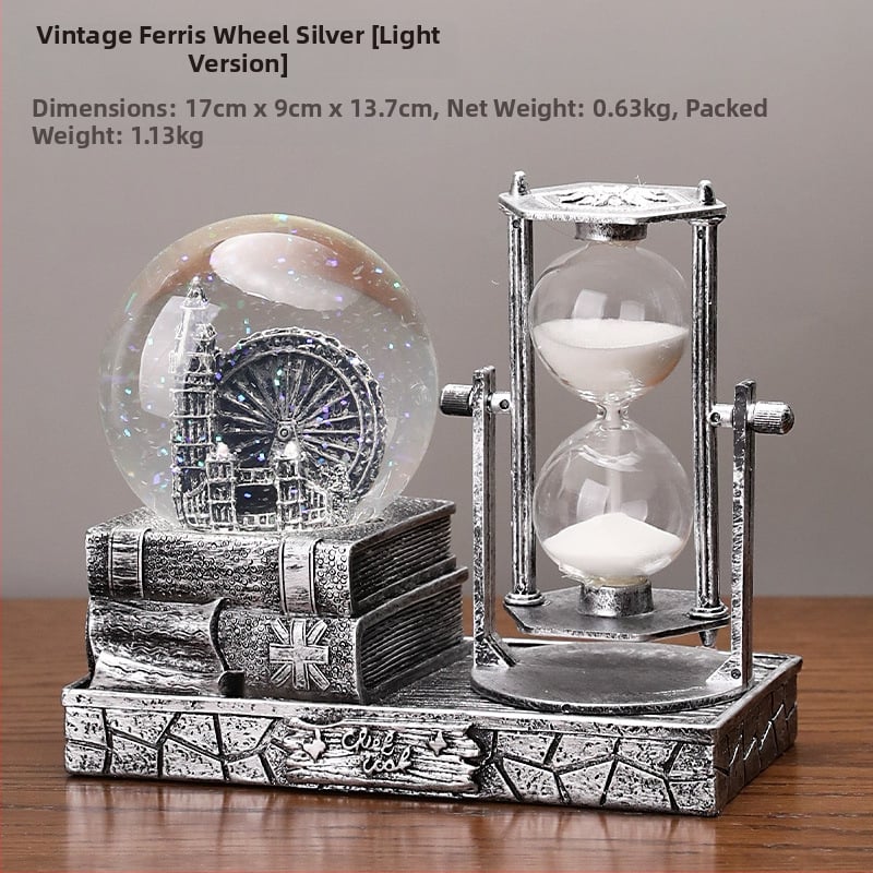 Βιντάζ χρονομέτρητής με κρυστάλλινη σφαίρα και μουσικό κουτί – διακοσμητικό επιτραπέζιο, ρητίνη