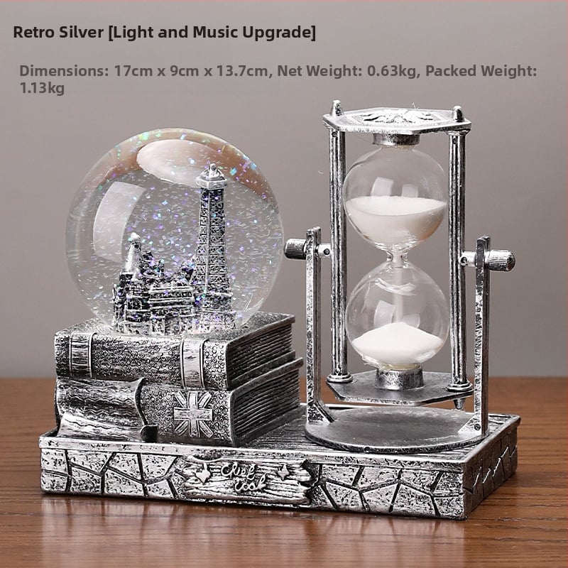 Βιντάζ χρονομέτρητής με κρυστάλλινη σφαίρα και μουσικό κουτί – διακοσμητικό επιτραπέζιο, ρητίνη