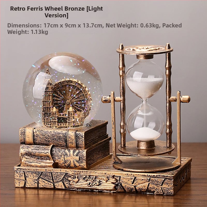 Βιντάζ χρονομέτρητής με κρυστάλλινη σφαίρα και μουσικό κουτί – διακοσμητικό επιτραπέζιο, ρητίνη