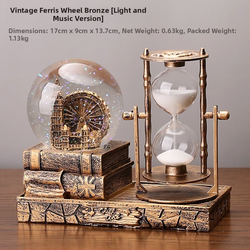 Βιντάζ χρονομέτρητής με κρυστάλλινη σφαίρα και μουσικό κουτί – διακοσμητικό επιτραπέζιο, ρητίνη