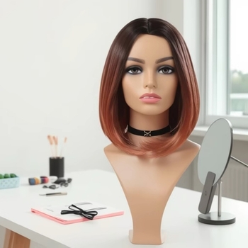 Női paróka, rövid bob fazon középső rés, hőálló rostokból, Wave Head modell, frufru egyenes vagy ferde állítható