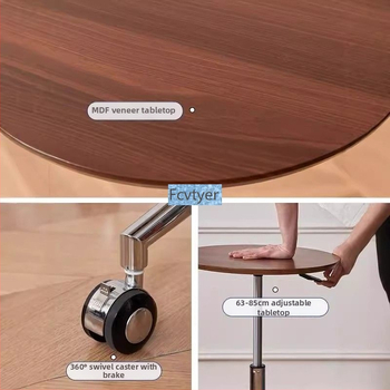 Stol za kavu s okruglim mramornim vrhom, metalnim okvirom i drvenom podlogom, s kotačićima