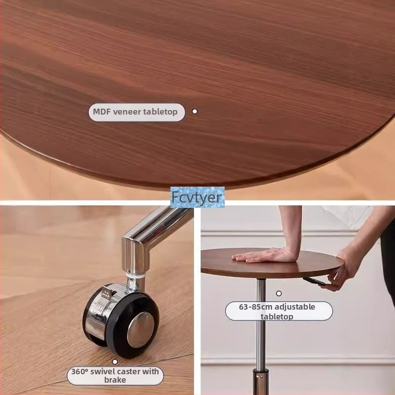 Stol za kavu s okruglim mramornim vrhom, metalnim okvirom i drvenom podlogom, s kotačićima