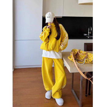 Pamukasti dvodijelni set: gornji dio s T-majicom i duga široka hlača, japansko-korejski casual stil, za sve sezone, preko 95% pamuka