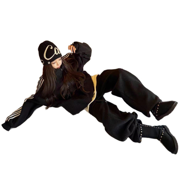 Pamukasti dvodijelni set: gornji dio s T-majicom i duga široka hlača, japansko-korejski casual stil, za sve sezone, preko 95% pamuka