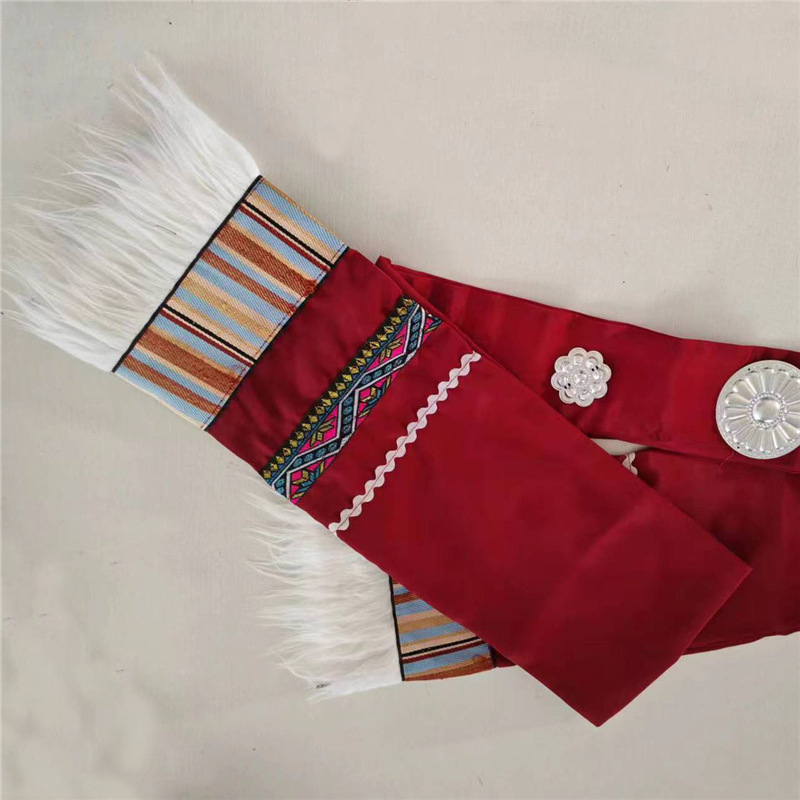 Tibetanski plesni kostim za žene – Top s vodnim rukavima i široka swing suknja, Chenille tkanina s Spandexom i Poliesterom, Proljeće 2025