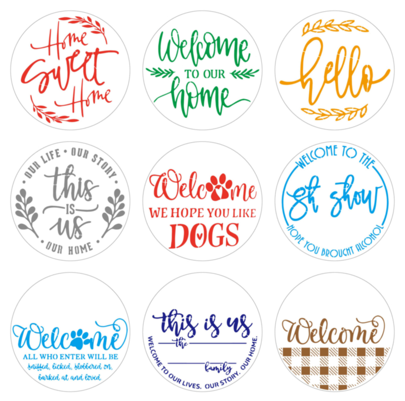 Șabloane decupate pentru desenele copiilor – PET material, forme circulare și pătrate, 9 bucăți pe set