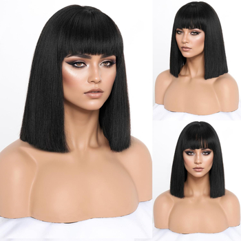 AS-032 Perucă scurtă, păr drept, breton Qi – fibre sintetice rezistente la temperaturi înalte, mecanism de procesare, modelarea feței