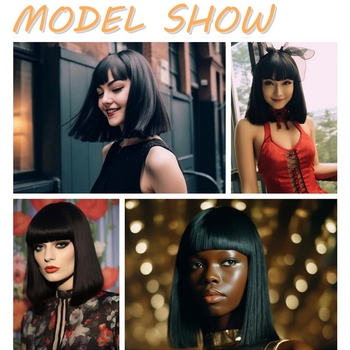 AS-032 Perucă scurtă, păr drept, breton Qi – fibre sintetice rezistente la temperaturi înalte, mecanism de procesare, modelarea feței