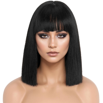 AS-032 Perucă scurtă, păr drept, breton Qi – fibre sintetice rezistente la temperaturi înalte, mecanism de procesare, modelarea feței