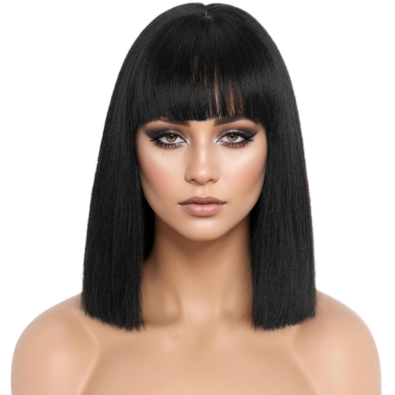 AS-032 Perucă scurtă, păr drept, breton Qi – fibre sintetice rezistente la temperaturi înalte, mecanism de procesare, modelarea feței