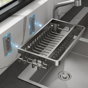 Raft de depozitare pentru chiuvetă — montaj pe perete, fără găuri, din aluminiu, organizator multifuncțional pentru bureți și cârpe