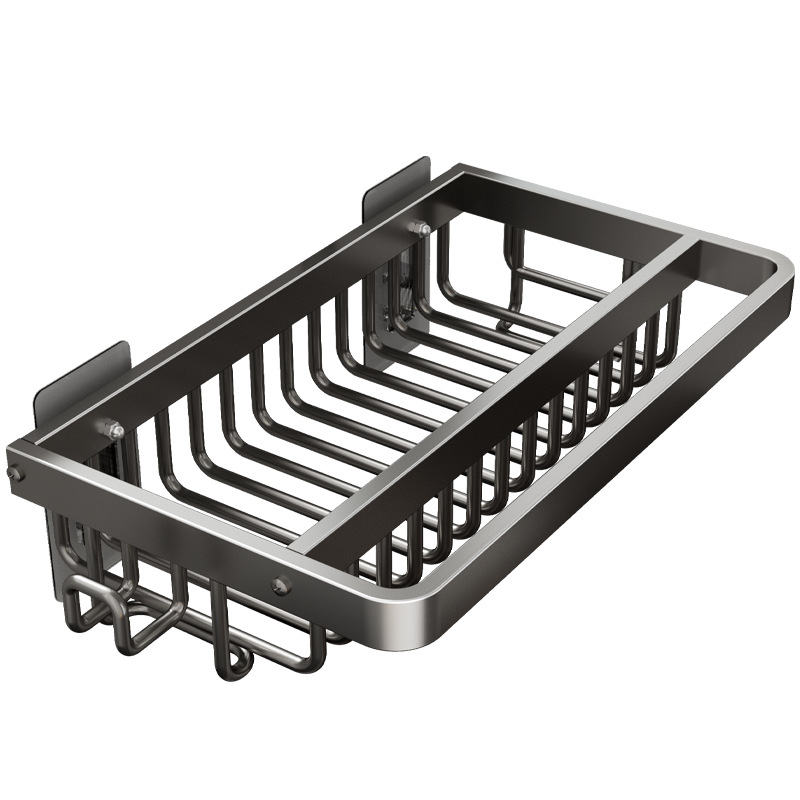 Raft de depozitare pentru chiuvetă — montaj pe perete, fără găuri, din aluminiu, organizator multifuncțional pentru bureți și cârpe