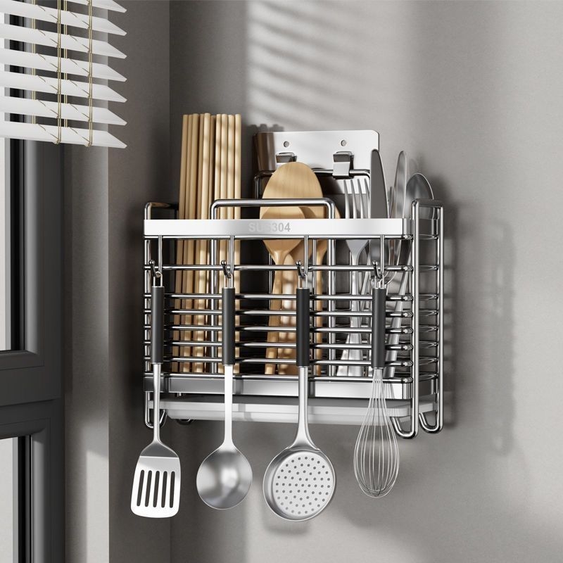 Suport montat pe perete pentru bețișoare, din oțel inoxidabil 304, raft ventilat de drenaj, fără instalare necesară