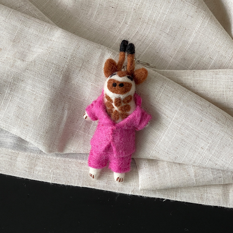 Pandantiv pentru chei din filc de lână — lucrat manual, talisman drăguț pentru geantă, model animal mic, stil drăguț, primăvara 2025