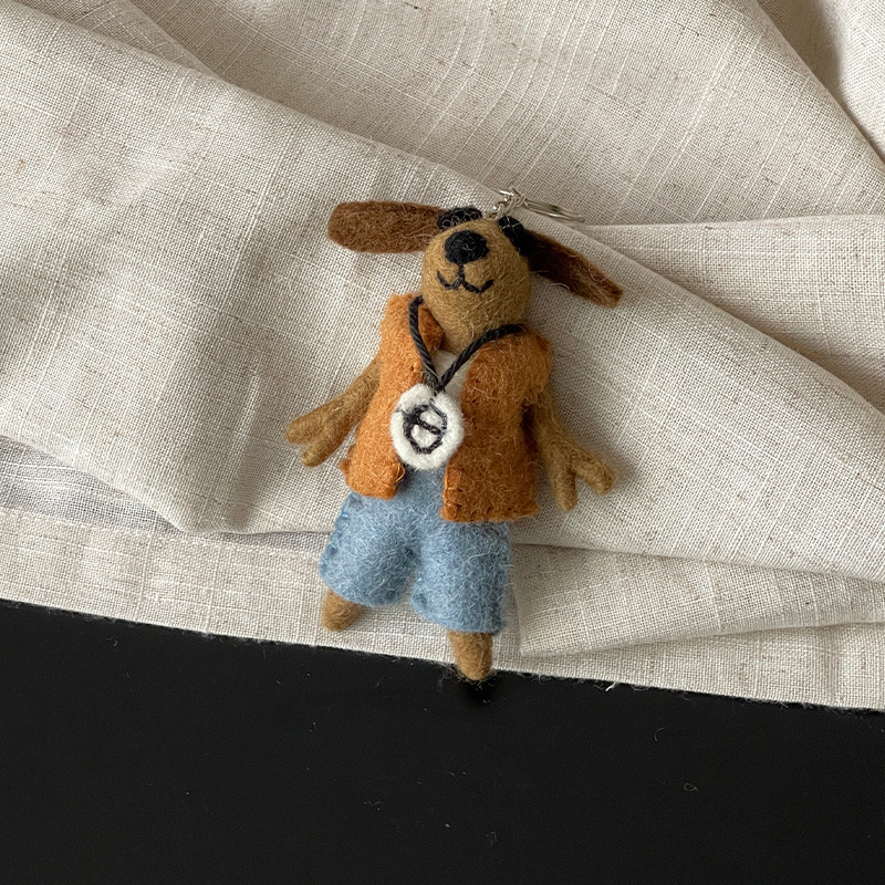 Pandantiv pentru chei din filc de lână — lucrat manual, talisman drăguț pentru geantă, model animal mic, stil drăguț, primăvara 2025