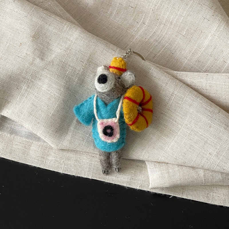 Pandantiv pentru chei din filc de lână — lucrat manual, talisman drăguț pentru geantă, model animal mic, stil drăguț, primăvara 2025