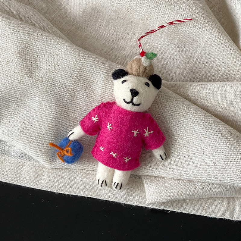 Pandantiv pentru chei din filc de lână — lucrat manual, talisman drăguț pentru geantă, model animal mic, stil drăguț, primăvara 2025